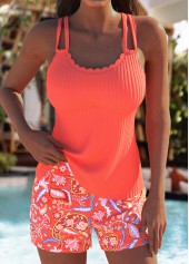 Mid Waisted Paisley Print Coral Tankini Set