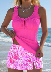 Mid Waisted Marine Life Print Hot Pink Tankini Set | thumb picture 