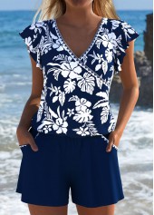 Floral Print Navy One Piece Swimwear