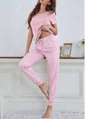 Pink Letter Print Short Sleeve Lounge Top and Pants | thumb picture 