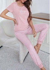Pink Letter Print Short Sleeve Lounge Top and Pants | thumb picture 