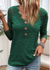 Blackish Green Long Sleeve V Neck T Shirt | thumb picture 