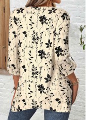 Beige Floral Print Long Sleeve Round Neck Blouse | thumb picture 