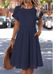 Navy Short Sleeve Round Neck Dress
