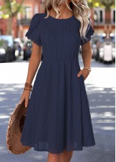 Navy Short Sleeve Round Neck Dress | thumb picture 