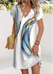 White Ombre Short V Neck Dress