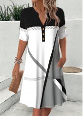 Multi Color Geometric Print Short Sleeve Split Neck Dress | thumb picture 