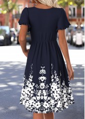 Navy Tummy Coverage Floral Print Short Sleeve Dress | thumb picture 
