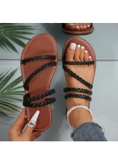 Black Color Peep Toe Falt Sliders