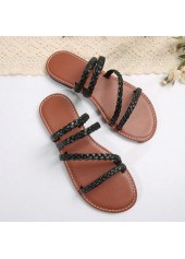 Black Color Peep Toe Falt Sliders | thumb picture 