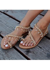 Golden Faux Leather Toe Post Falt | thumb picture 