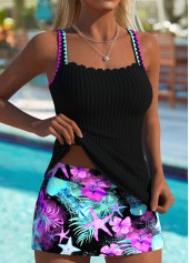 Mid Waisted Marine Life Print Black Tankini Set | thumb picture 