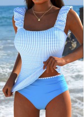 Mid Waisted Plaid Light Blue Tankini Set | thumb picture 