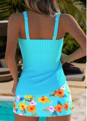 Mid Waisted Floral Print Cyan Tankini Set | thumb picture 