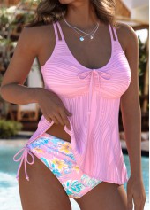 Mid Waisted Floral Print Light Pink Tankini Set | thumb picture 