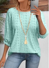Cyan 3/4 Sleeve Round Neck Blouse | thumb picture 
