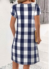 Blue Plaid Short Split Neck Dress | thumb picture 