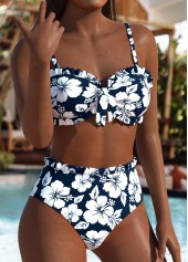 Mid Waisted Floral Print Blue Bikini Set | thumb picture 