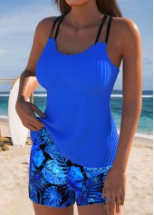 Mid Waisted Leaf Print Blue Tankini Set | thumb picture 
