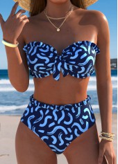 Mid Waisted Graffiti Print Navy Bikini Set