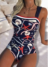 Marine Life Print Navy One Piece Swimwear