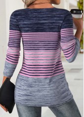 Purple Striped Long Sleeve Round Neck T Shirt | thumb picture 