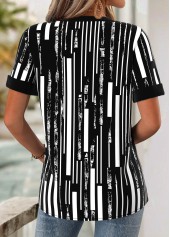 Black Geometric Print Short Sleeve Split Neck Blouse | thumb picture 