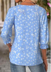 Blue Ditsy Floral Print 3/4 Sleeve Round Neck Blouse | thumb picture 