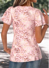 Light Pink Leopard Short Sleeve V Neck T Shirt | thumb picture 