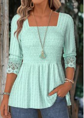 Mint Green Long Sleeve Square Neck Blouse