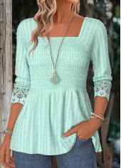 Mint Green Long Sleeve Square Neck Blouse | thumb picture 