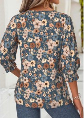 Multi Color Floral Print 3/4 Sleeve Round Neck Blouse | thumb picture 