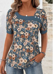 Multi Color Floral Print Short Sleeve T Shirt