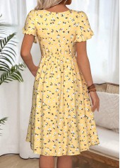 Yellow Ditsy Floral Print Short Sleeve Boat Neck Dress | thumb picture 