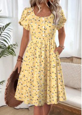 Yellow Ditsy Floral Print Short Sleeve Boat Neck Dress | thumb picture 
