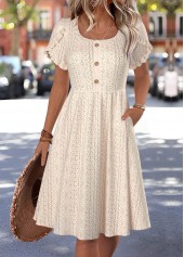 Beige Short Sleeve Boat Neck Dress