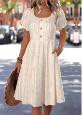 Beige Short Sleeve Boat Neck Dress | thumb picture 