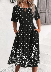 Black Polka Dot Half Sleeve Round Neck Dress | thumb picture 