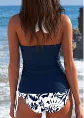 High Waisted Tropical Plants Print Navy Tankini Set | thumb picture 