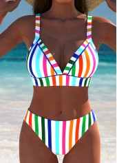 High Waisted Striped Multi Color Bikini Set