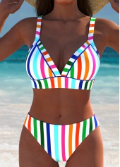 High Waisted Striped Multi Color Bikini Set | thumb picture 
