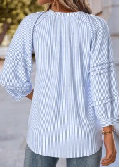 Blue Striped 3/4 Sleeve Split Neck Blouse | thumb picture 