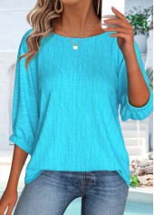 Cyan 3/4 Sleeve Round Neck Blouse