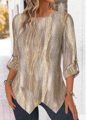 Gray Brown Ombre Long Sleeve Round Neck Blouse | thumb picture 