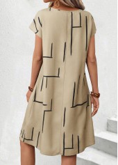 Light Camel Geometric Print Short Sleeve Round Neck Dress | thumb picture 