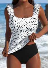 Polka Dot White Square Neck Tankini Top-No Bottom | picture 1