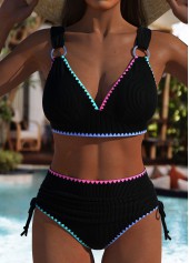 High Waisted Circular Ring Black Bikini Set