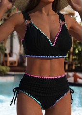 High Waisted Circular Ring Black Bikini Set | thumb picture 