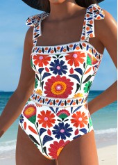 Random Floral Print Multi Color One Piece Swimwear