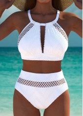 Mid Waisted Hollow Out White Bikini Set